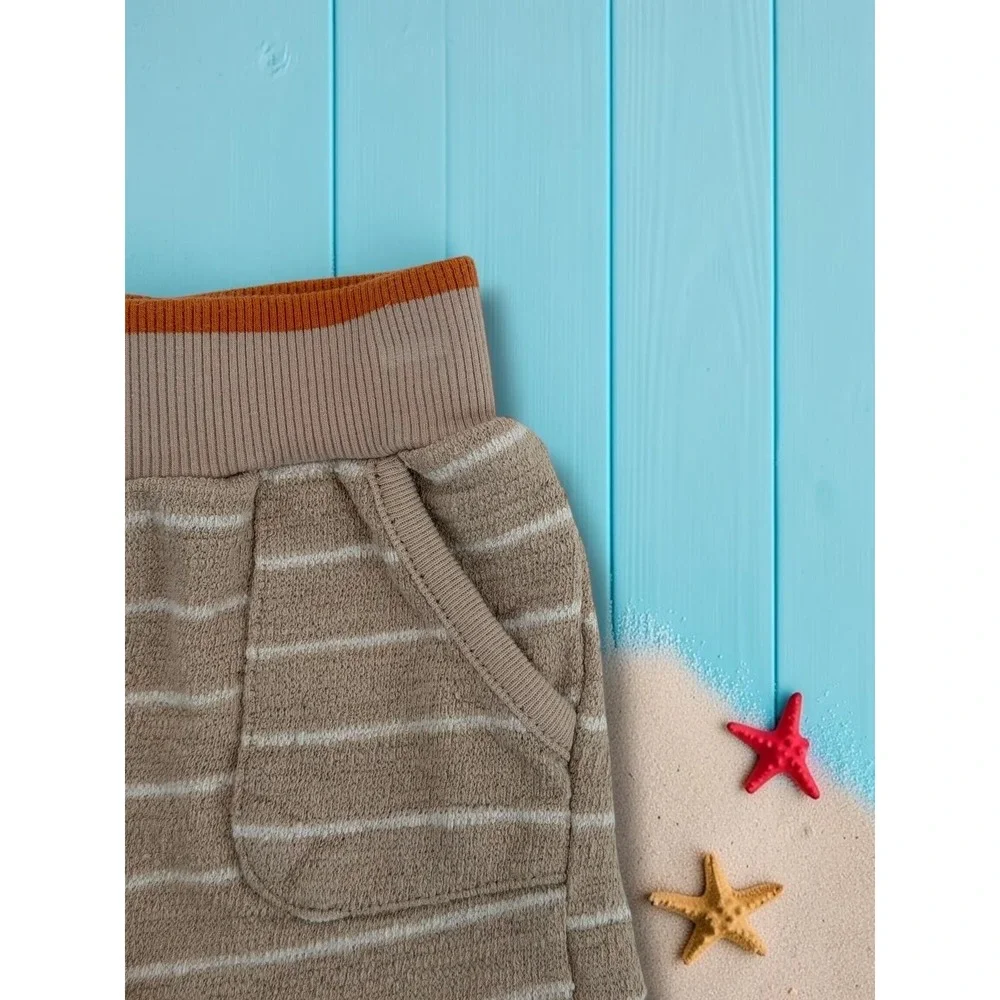 Rabbit Bear Organic Sunny Days Striped Terry Henley & Shorts Set 6-9M